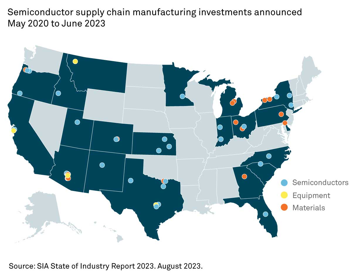 US map of semiconductor supply chain manufacturing