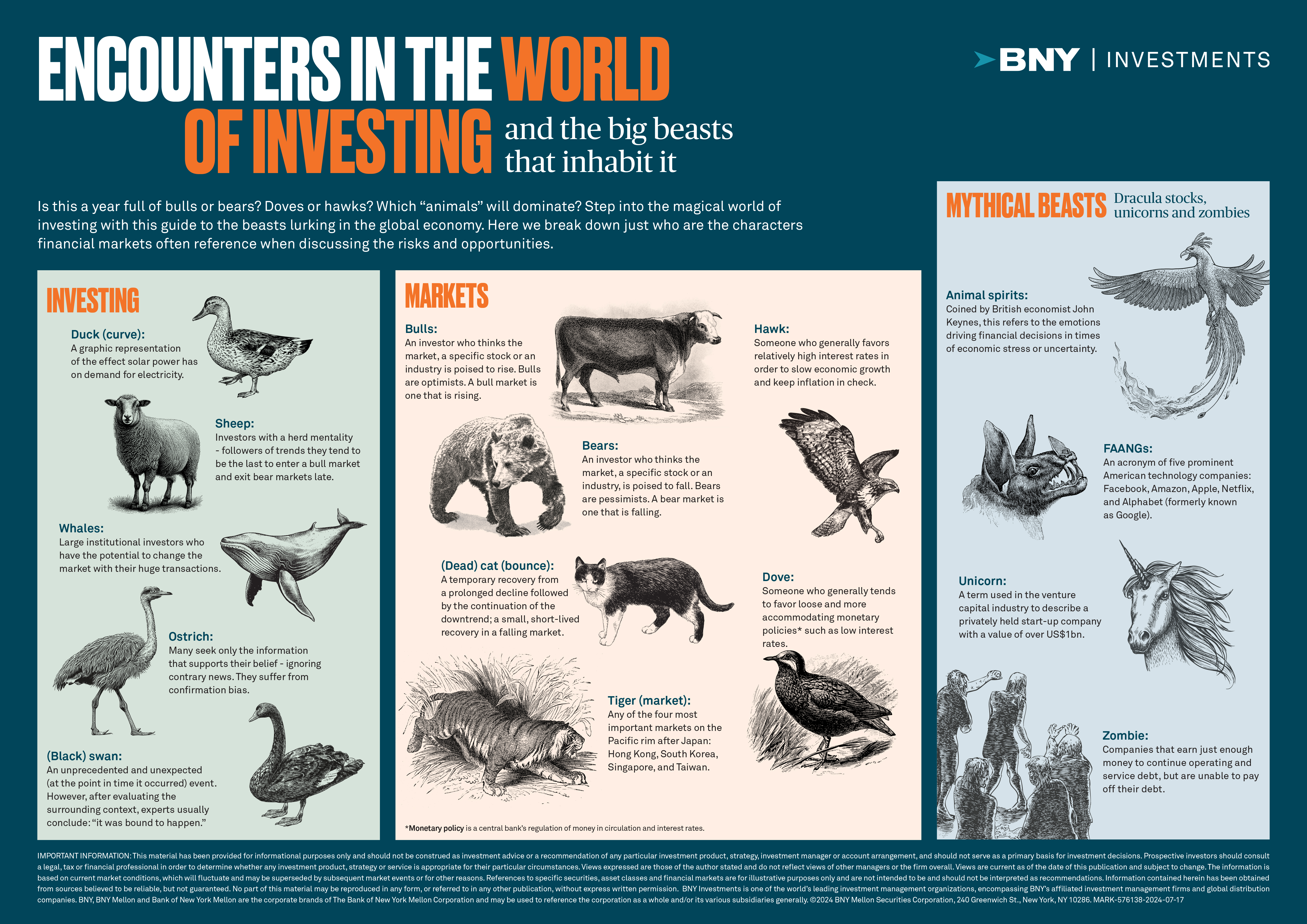 Infographic using animal metaphors to describe investing and financial markets
